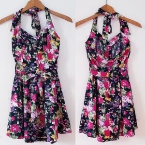 579 flower print halter mini multi colored dress